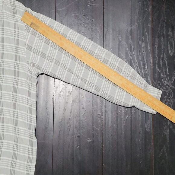 Vtg Clio Blouse Womens M Gray White Plaid Flowy Boho 4 Button Tunic 90s … - Picture 11 of 16